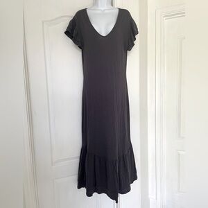 Z supply Cotton Dark Gray Ruffle V neck Tee Shirt T Dress S